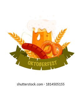 Oktoberfest. Munich Beer Festival Oktoberfest. People in traditional German, Bavarian costume holding beer mugs. Welcome to beer festival. Invitation flyer or poster for feast.