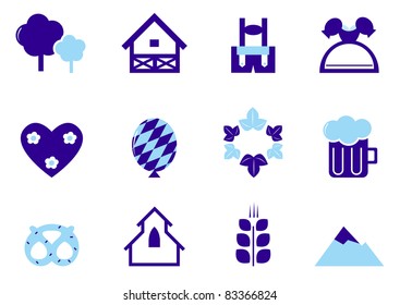 Oktoberfest, Munich and Germany icon set isolated on white ( blue ). Oktoberfest & Germany icons and design elements. Vector icon set. 