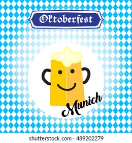 Oktoberfest Munich - Holiday greeting card. German Beer mug logo Vector 2022. Beer, Oktoberfest Party pattern, Bavarian, Germany, beer stein, Oktoberfest beer Munich, lederhosen, oktoberfest food card