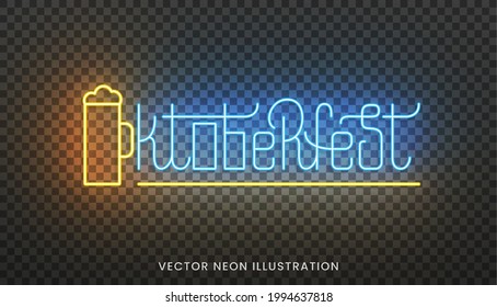 Oktoberfest neon lettering. Bright sign with custom typography for Oktoberfest