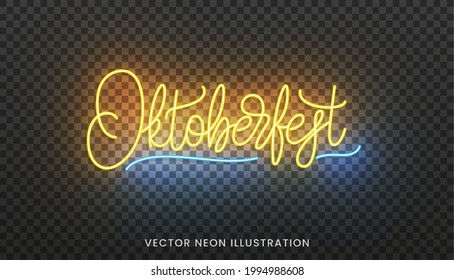 Oktoberfest neon lettering. Bright sign with custom typography for Oktoberfest