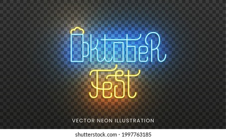 Oktoberfest neon lettering emblem. Bright sign with custom typography for Oktoberfest