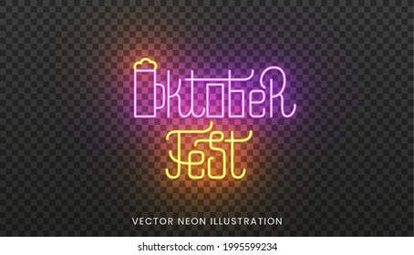 Oktoberfest neon lettering label. Bright sign with custom typography for Oktoberfest