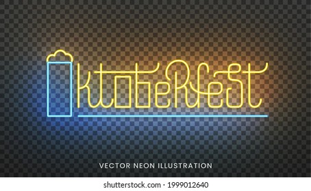 Oktoberfest neon lettering typography. Bright sign with custom typography for Oktoberfest