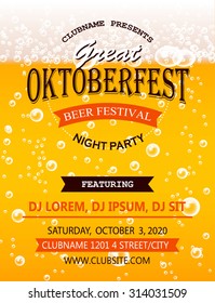 Oktoberfest Night Party Flyer Design Template, Vector Illustration. Beer Festival Party Poster