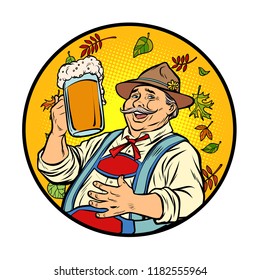 Oktoberfest old man with beer. Comic cartoon pop art retro vector illustration drawing