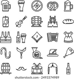 Oktoberfest Outline Icon Set Vector