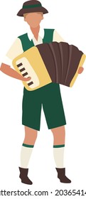 Oktoberfest participant playing accordion semi flat color vector character. Full body person on white. Accordionist isolated modern cartoon style illustration for graphic design and animation