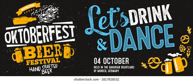 Oktoberfestparty. Bier Festivale. Bayerischer Urlaub. Handgeschriebene Typografie-Header, Zeichenbrett, Gruß, Einladungsposter, Karte. Bier-Oktoberfest in Deutschland. Volksfest Bayerns.