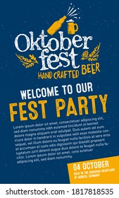 Oktoberfest party. Beer Festivale. Bavarian holiday. Handwritten typography header, signboard, greeting, invitation poster, card. Beer October festival celebration in Germany. Folk Bavarian festive.