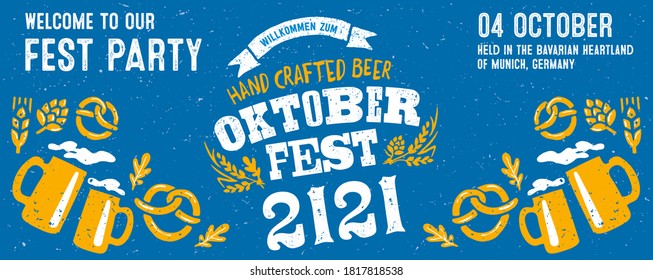 Oktoberfest party. Beer Festivale. Bavarian holiday. Handwritten typography header, signboard, greeting, invitation poster, card. Beer October festival celebration in Germany. Folk Bavarian festive.