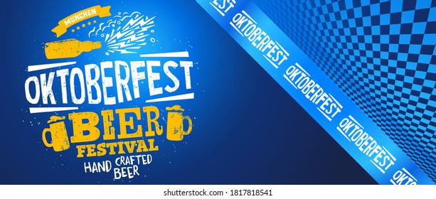 Fiesta de Oktoberfest. Cerveza Festivale. Vacaciones bávaras. Cabecera de tipografía escrita a mano, cartón de señalización, saludo, cartel de invitación, tarjeta. Celebración del festival de la cerveza de octubre en Alemania. Fiesta popular bávara.