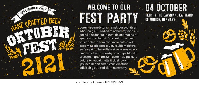 Oktoberfest party. Beer Festivale. Bavarian holiday. Handwritten typography header, signboard, greeting, invitation poster, card. Beer October festival celebration in Germany. Folk Bavarian festive.