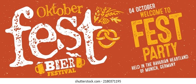 Oktoberfest party. Beer Festivale. Bavarian holiday. Handwritten typography header for signboard, greeting, invitation poster and card. Beer festival celebrated in October in Germany. Folk festival.