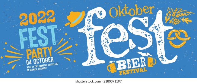 Fiesta de Oktoberfest. Cerveza Festivale. Vacaciones bávaras. Cabecera de tipografía escrita a mano para carteles, saludo, cartel de invitación y tarjeta. Festival de cerveza celebrado en octubre en Alemania. Festival de folk.