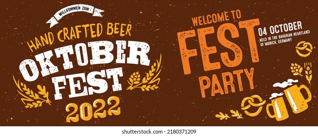 Oktoberfest party. Beer Festivale. Bavarian holiday. Handwritten typography header for signboard, greeting, invitation poster and card. Beer festival celebrated in October in Germany. Folk festival.