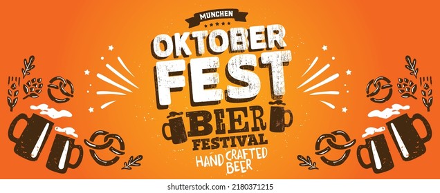 Oktoberfest party. Beer Festivale. Bavarian holiday. Handwritten typography header for signboard, greeting, invitation poster and card. Beer festival celebrated in October in Germany. Folk festival.