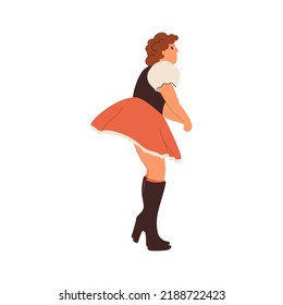Oktoberfest Party Celebration. Woman Wearing Traditional Clothes couples dance, musicians play.  Vector Illustration.
