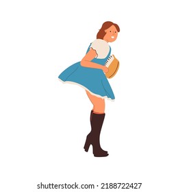 Oktoberfest Party Celebration. Woman Wearing Traditional Clothes couples dance, musicians play.  Vector Illustration.