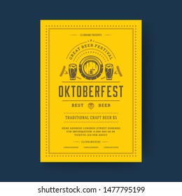 Oktoberfest party flyer or poster retro typography template design willkommen zum invitation beer festival celebration vector illustration. Beer mug and barrel symbol with decoration.