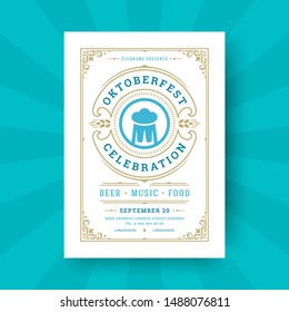 Oktoberfest party flyer or poster retro typography template design willkommen zum invitation beer festival celebration vector illustration. Beer mug symbol with ornaments decoration.