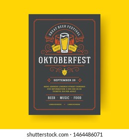 Oktoberfest party flyer or poster vintage typography template design willkommen zum invitation beer festival celebration vector illustration. Beer mug symbol with ornaments decoration.