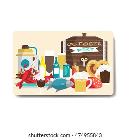 Oktoberfest party flyer. Vector flat cartoon illustration 