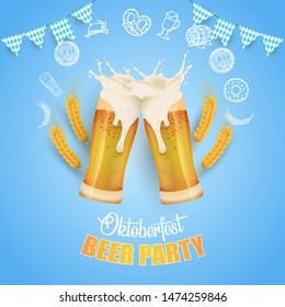 Oktoberfest party illustration with fresh beer. celebration traditional beer 