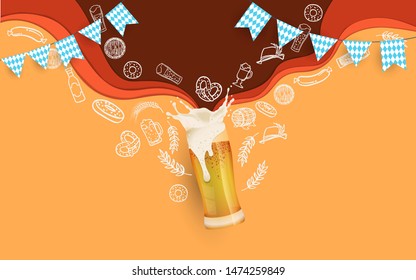 Oktoberfest party illustration with fresh beer. celebration traditional beer 