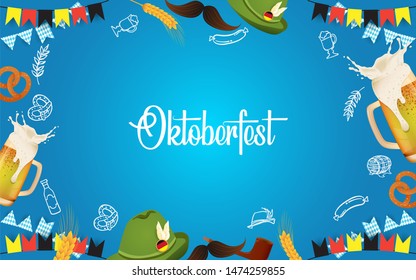 Oktoberfest party illustration with fresh beer. celebration traditional beer 