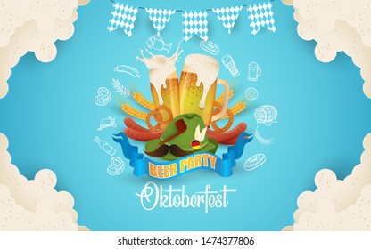 Oktoberfest party illustration with fresh beer. celebration traditional beer 