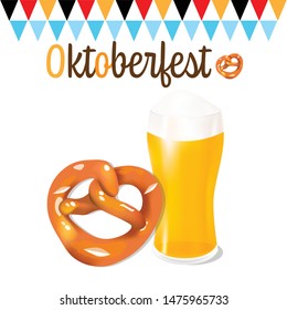 Oktoberfest party traditional by symbols of German Beer and Pretzel vector on white background