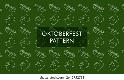Padrão Oktoberfest com elementos tradicionais de comida e bebida em estilo de contorno
