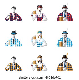 Oktoberfest people with accessories in flat style