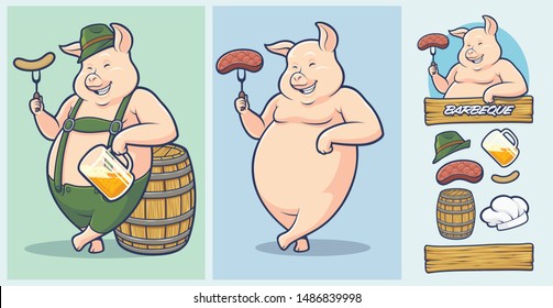 Oktoberfest Pig Mascot with extra elements for Barbeque and Steakhouse logo designs