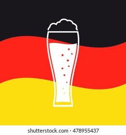 Oktoberfest poster. Beer glass icon on Germany flag background.