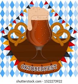 Oktoberfest poster with a beer glass and pretzel - Vector illustration