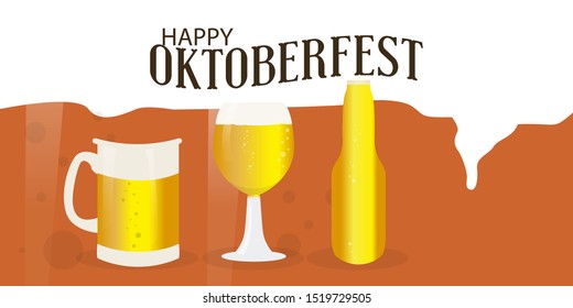 Oktoberfest poster with a beer glasses and bottle - Vector