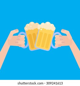 Oktoberfest poster with beer in hand. Vector