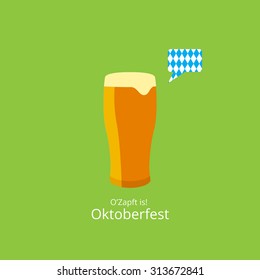 Oktoberfest poster. Beer with speech bubble and Oktoberfest blue background