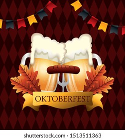 oktoberfest poster with beers and sausage