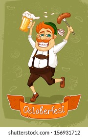 Oktoberfest poster of burger with sausage and beer vector illustration