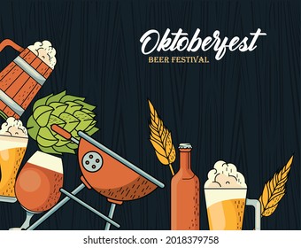 oktoberfest poster celebration with set icons