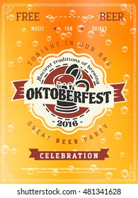 oktoberfest poster design pattern brew texture with bubbles and stamp beer carnival background cream bar traditional party scene golden festival glassware orange gold formal sign froth celebration lig