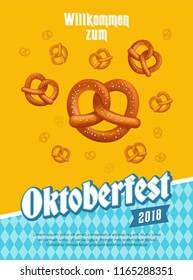 oktoberfest poster with pretzels and traditional design elements. Vector illustration