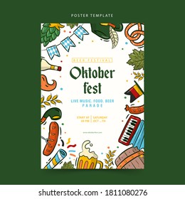 Oktoberfest poster template with a hand-drawn element collection