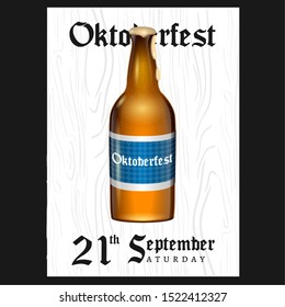 Oktoberfest poster with text and a beer bottle - Vector
