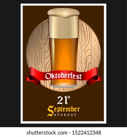 Oktoberfest poster with text and beer glass - Vector