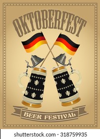 Oktoberfest poster with two German beer stein 