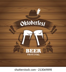 Oktoberfest poster with wooden planks texture on background